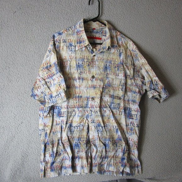 SIGNUM MEN'S BUTTON SHIRT LARGE BEIGE GRAY RED BLUE COTTON - Picture 2 of 3